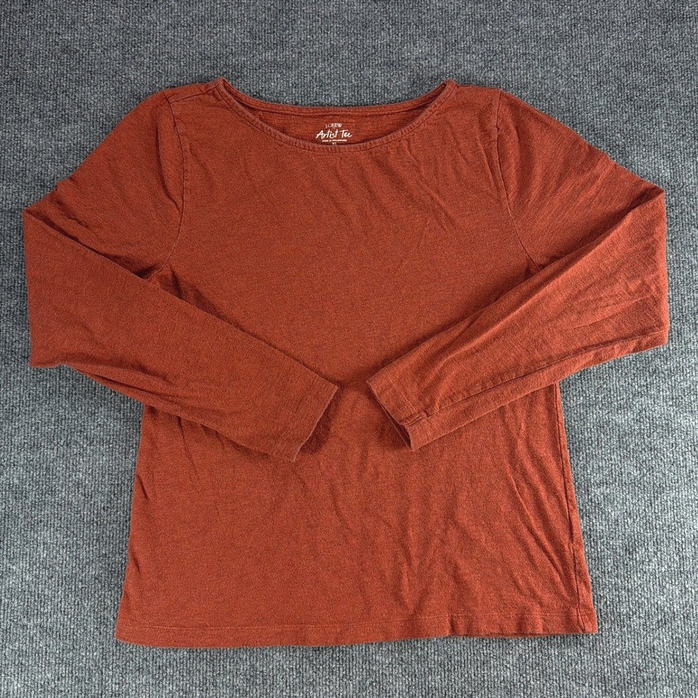 J.Crew Artist Tee Womens XL Burnt Orange Rust Boat Neck Long Sleeve Cotton Shirt